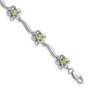 Kazi Luxury Sterling Silver Rhodium-plated Floral Peridot Bracelet